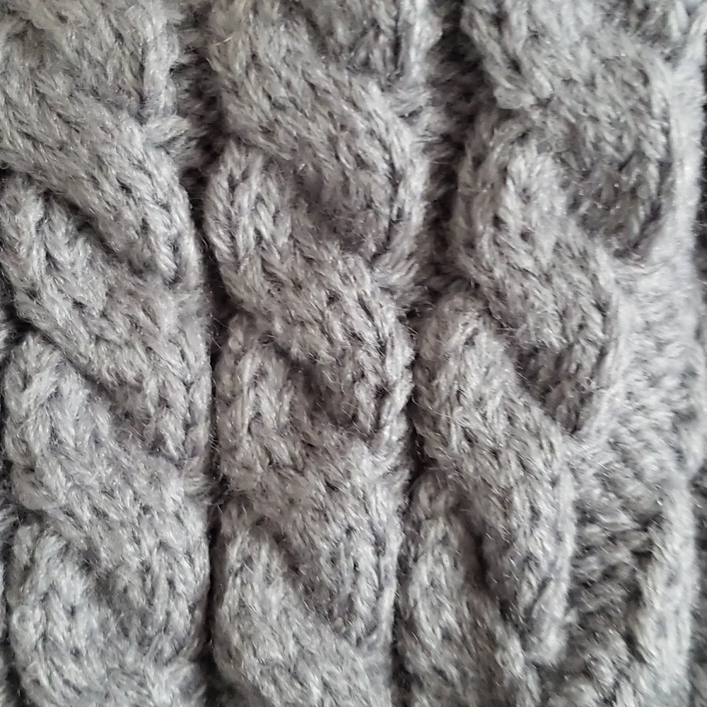 Blue Gray Knit Baby Beanie with Faux Fur Pom